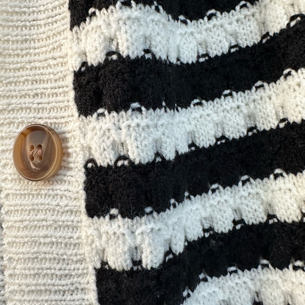 Black & Cream Striped Knit Button Front Sweater Vest cardigan Dress festival M - Picture 4 of 5